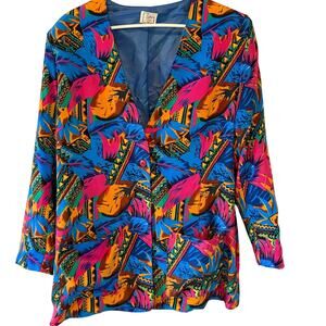 Women's Vintage EVA Tropical Print Lightweight Blazer Jacket Coat Size 13/14